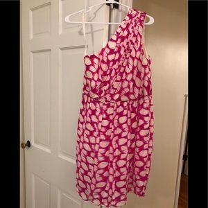 Shoshanna pink and white one shoulder dress
